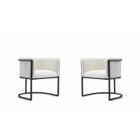 Manhattan Comfort 2-DC044-WH Bali White and Black Faux Leather Dining Chair (Set of 2)